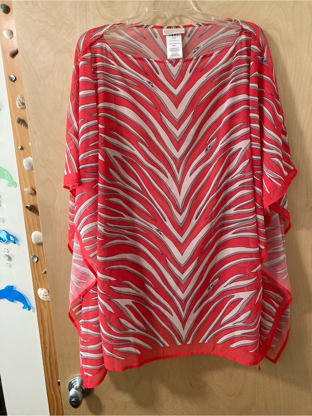 Michael Kors NWOT Red & White Zebra Stripes Semi-Sheer Kimono Women’s Med.-Large